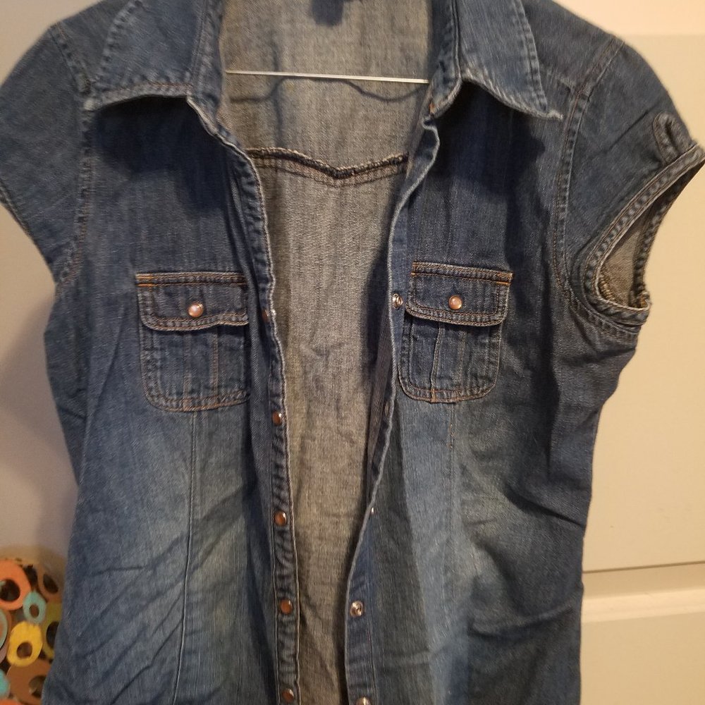 jean button up shirt.